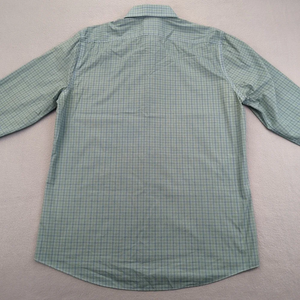 Stafford Shirt Mens 16.5 Fitted‎ Blue Green Plaid Long Sleeve Performance Dress - Picture 3 of 10